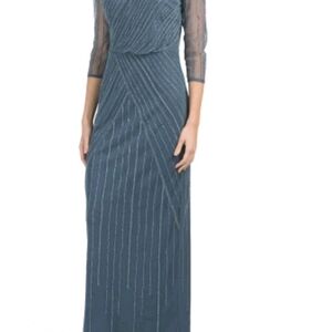 JS Collections Dusty Blue Long Sleeve Beaded Gown